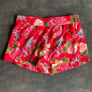 Red floral shorts